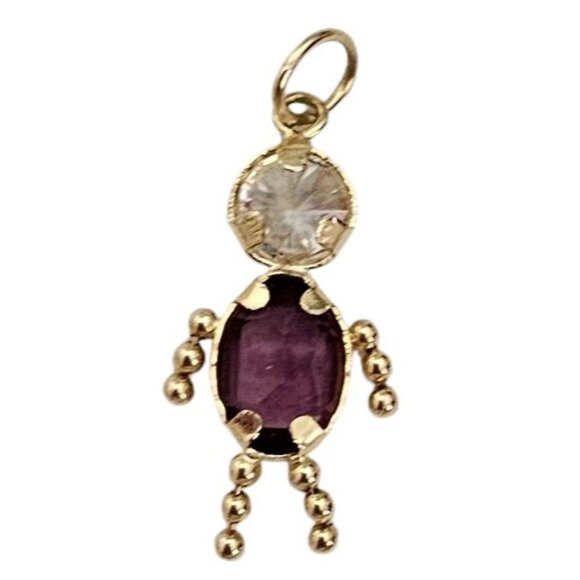 14K Yellow Gold Purple Clear Glass Rhinestone Kid, Boy Mother Charm L533 - Picture 5 of 5